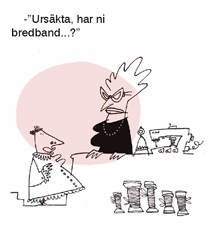 Lnk till illustration En person i sybehrsaffren till expediten: Urskta, har ni bredband?